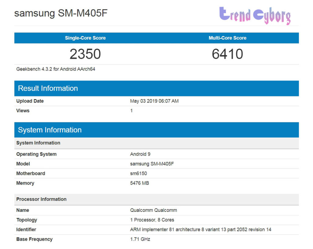 Samsung Galaxy M40 Geekbench
