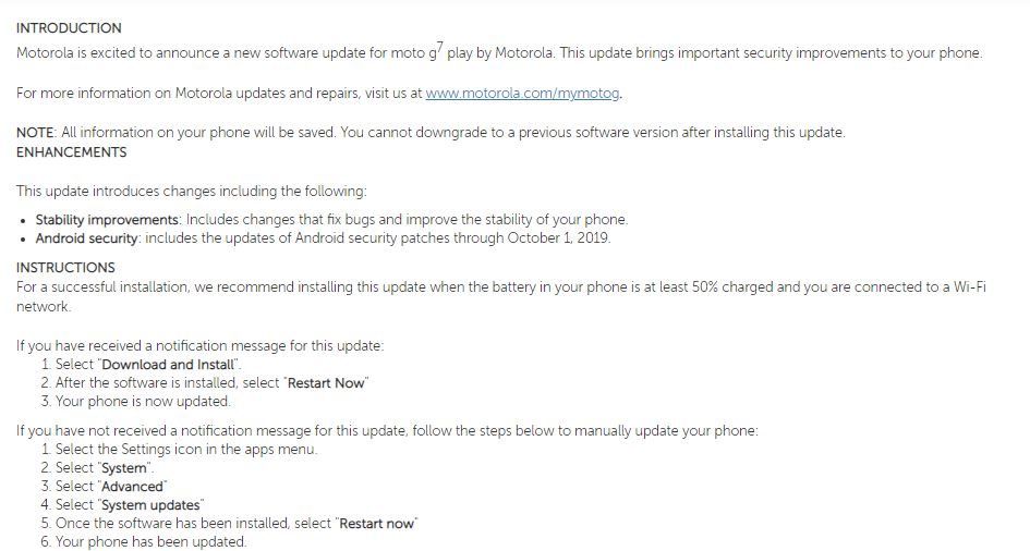 Moto G7 play update