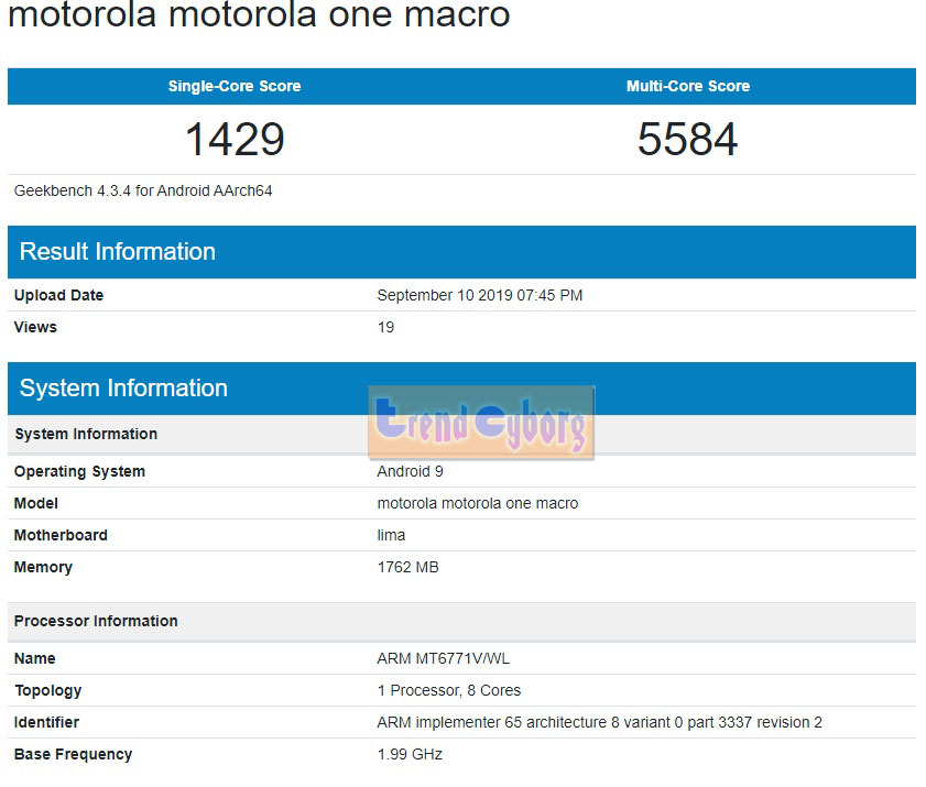 Motorola one Macro Geekbench