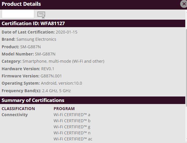 Galaxy A8s Android 10