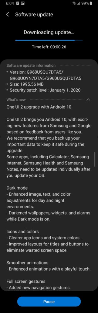 Galaxy S9 Android 10