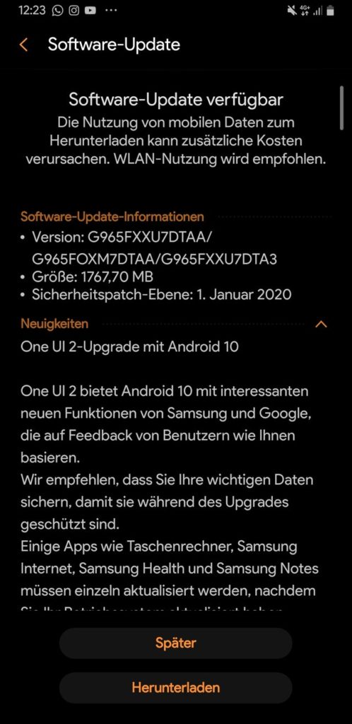 Galaxy S9 Plus Android 10