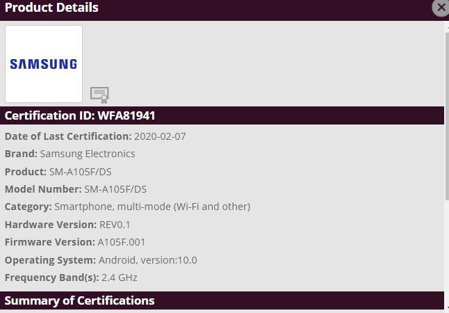 Galaxy A10 Android 10