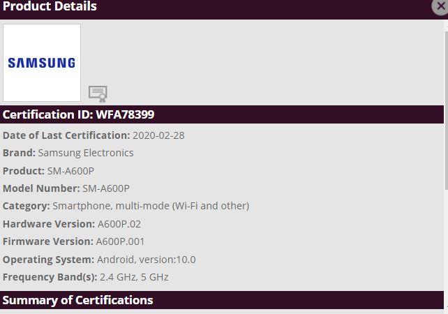 Samsung Galaxy A6 (2018) Android 10