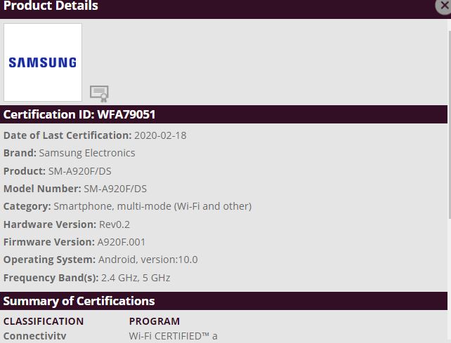 Samsung Galaxy A9 Android 10