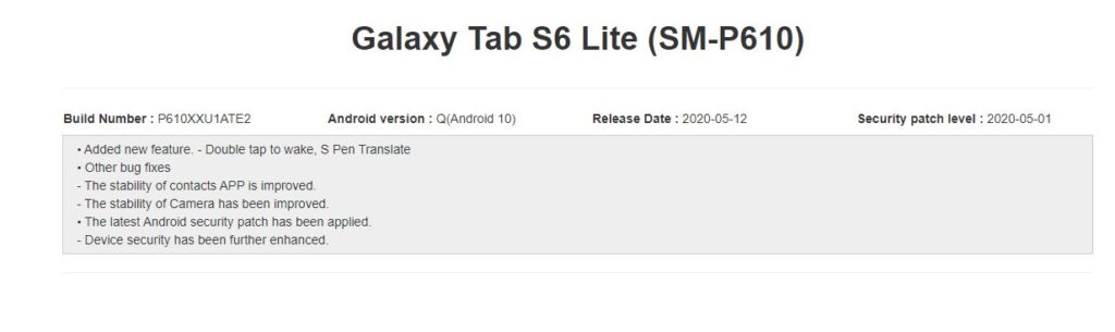 Galaxy tab S6 Lite update