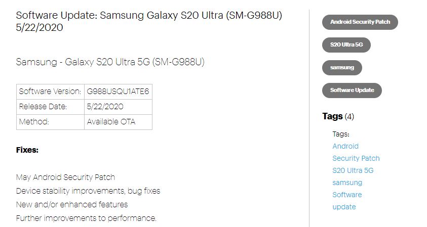 Galaxy s20 Ultra 5G Android 10