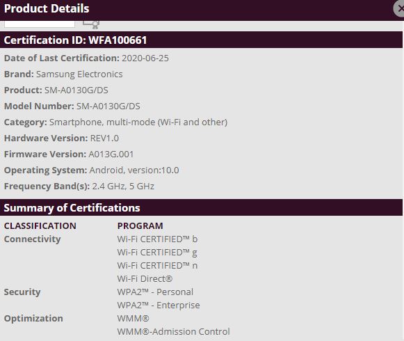 Samsung Galaxy A01 core