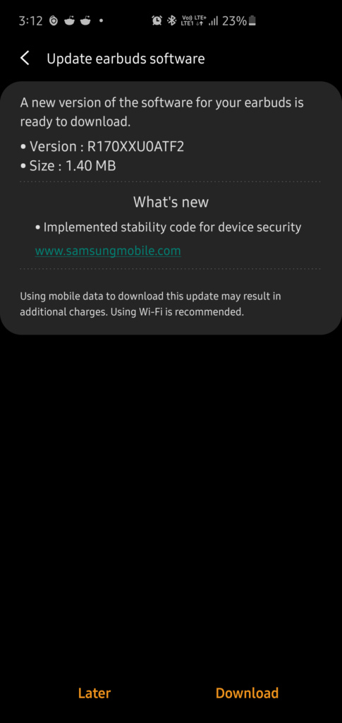 Samsung Galaxy Buds update