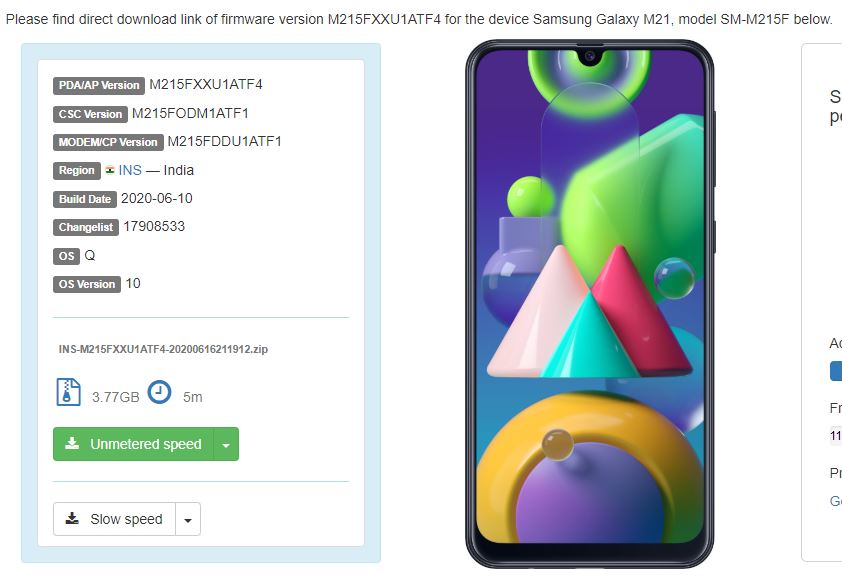 Samsung Galaxy M21 Android 10