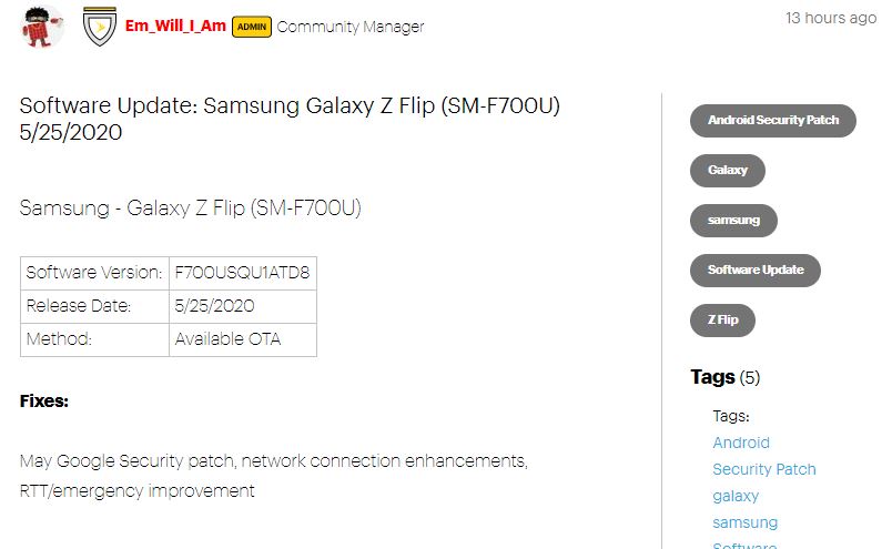 Samsung Galaxy Z Flip Update