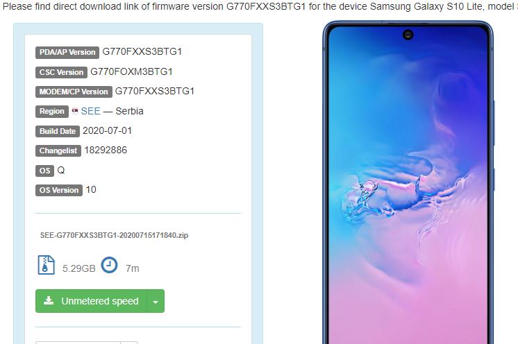 Galaxy S10 Lite Update