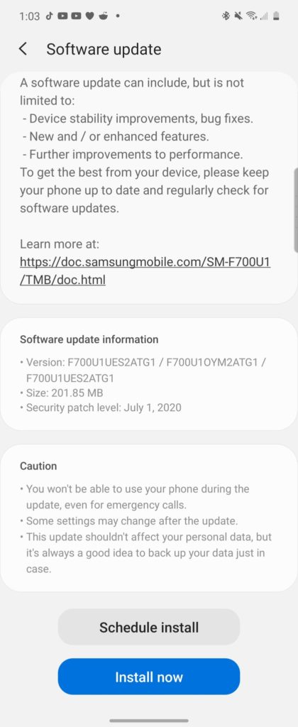 Galaxy Z Flip update