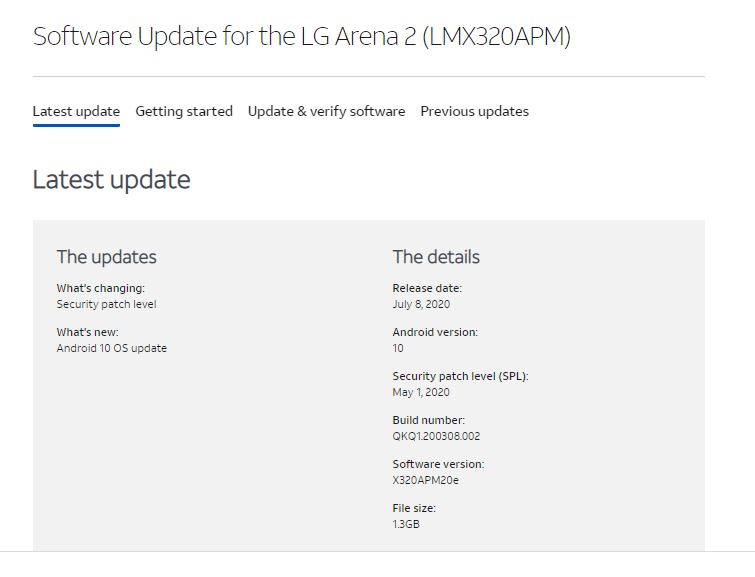 LG Arena 2 Android 10