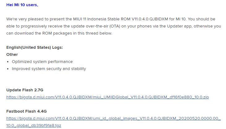 Xiaomi Mi 10 Update