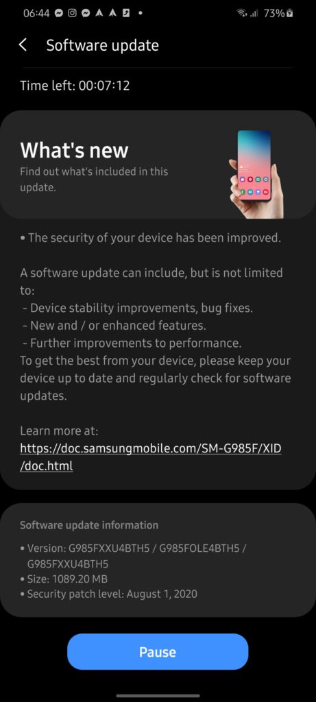 Galaxy S20 plus Samsung one UI 2.5