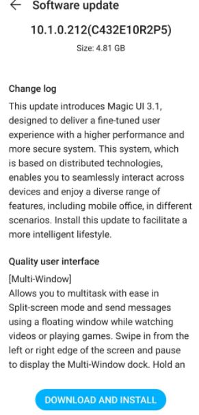 Honor V20 Magic UI 3.1 update