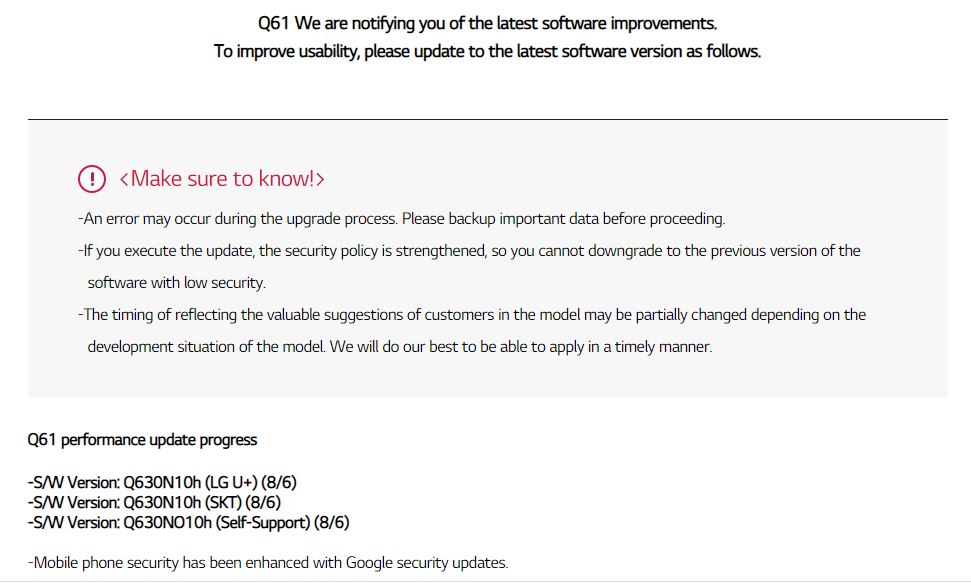 LG Q61 Update