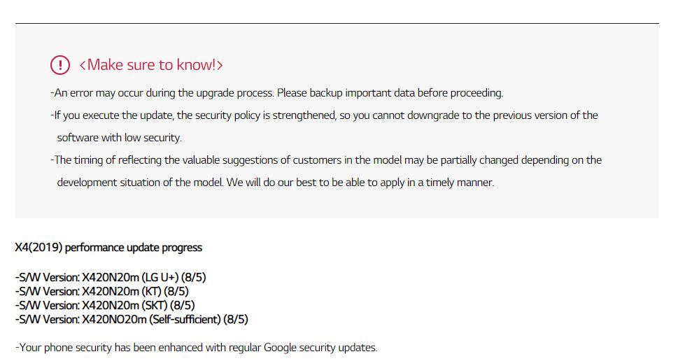 LG X4 (2019) Update