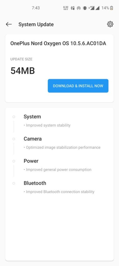 OxygenOS 105.6 Oneplus Nord Update