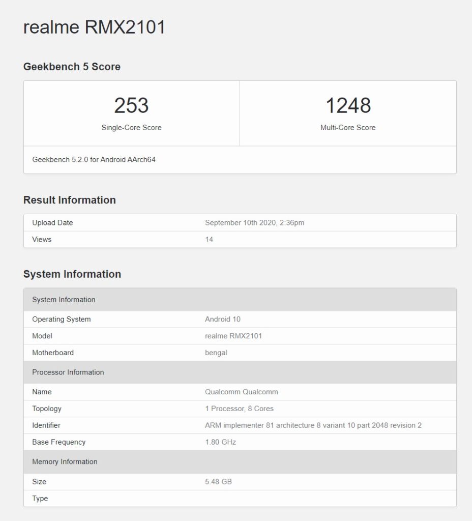 Realme C17 Geekbench