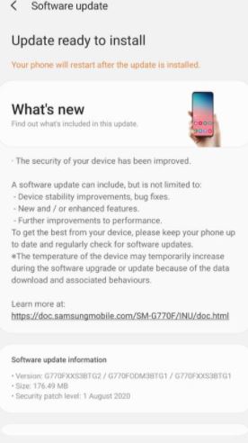 Samsung Galaxy S10 Lite update