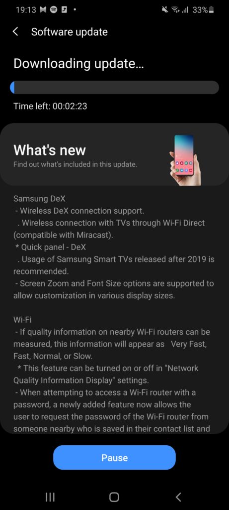 Samsung Galaxy S20 5G one UI 2.5 update