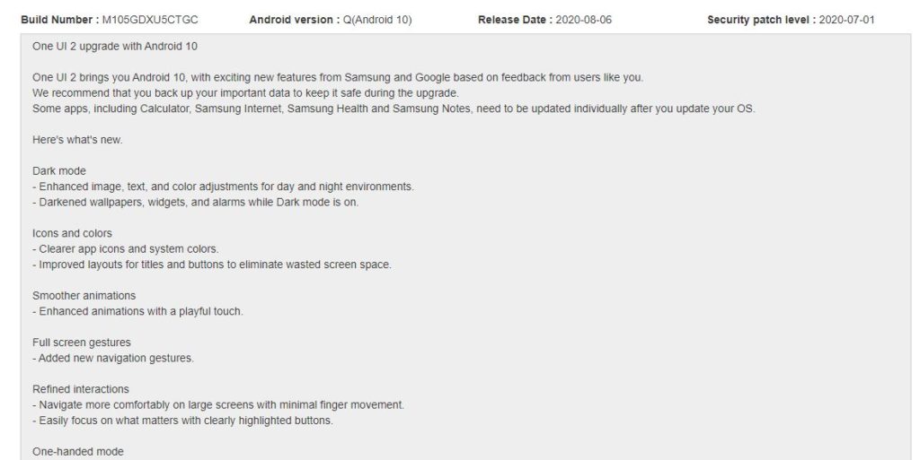 Samsung M10 Android 10