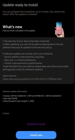 Unlocked galaxy Note10 Update