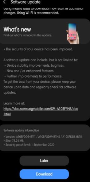 Samsung Galaxy A10 update