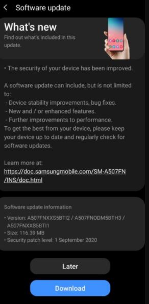 Samsung Galaxy A50s update