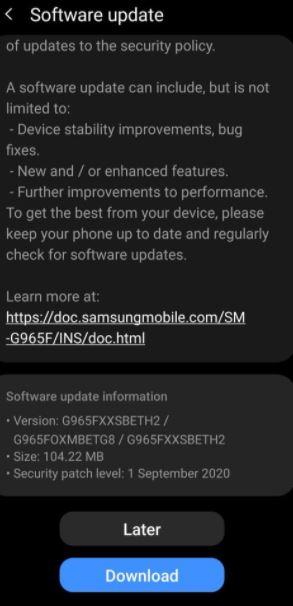 Samsung Galaxy S9+ Update
