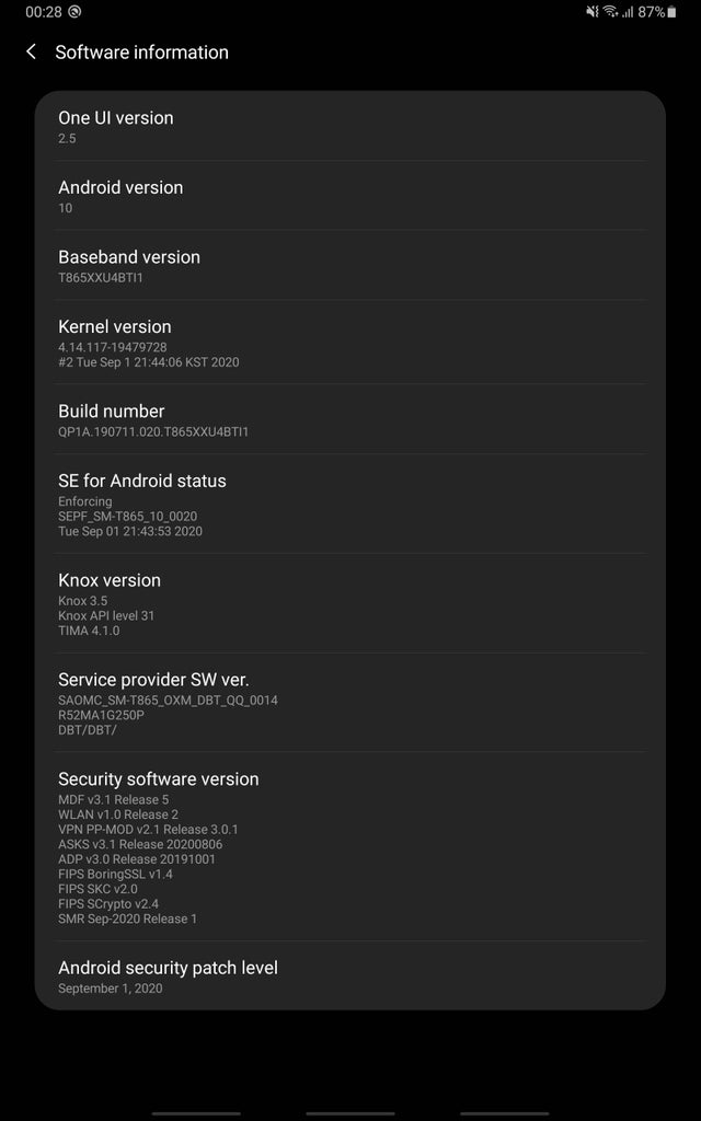 Samsung Galaxy Tab S6 One UI 2.5