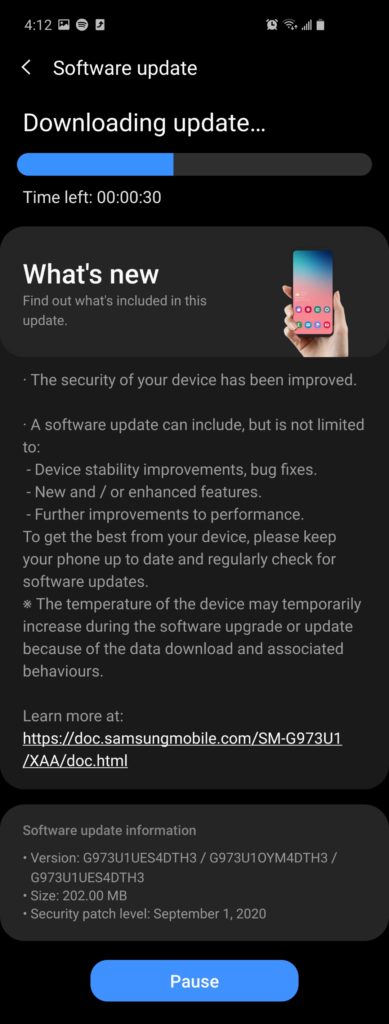 Unlocked Galaxy S10 september Update