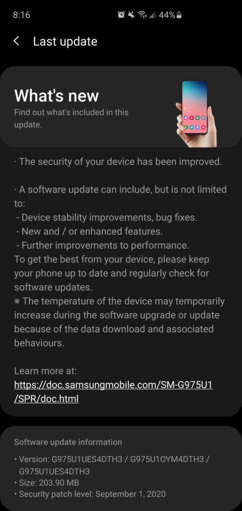 Unlocked Galaxy S10+ september Update