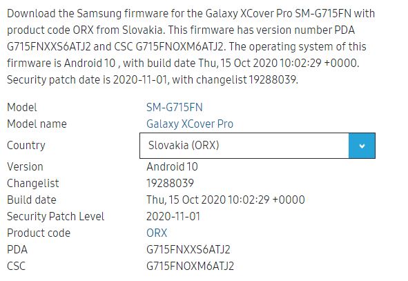 Galaxy Xcover Pro update