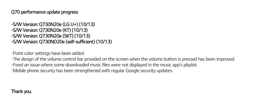 LG Q70 Update