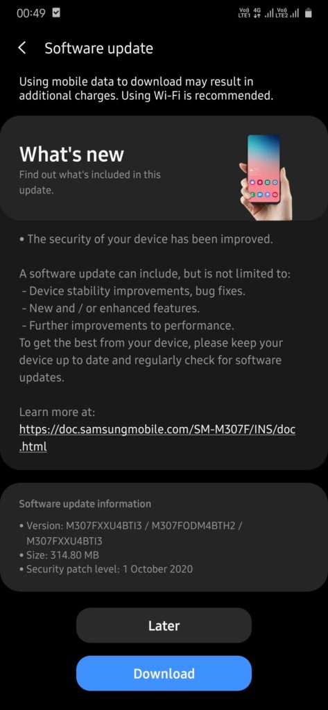 Samsung M30s Update