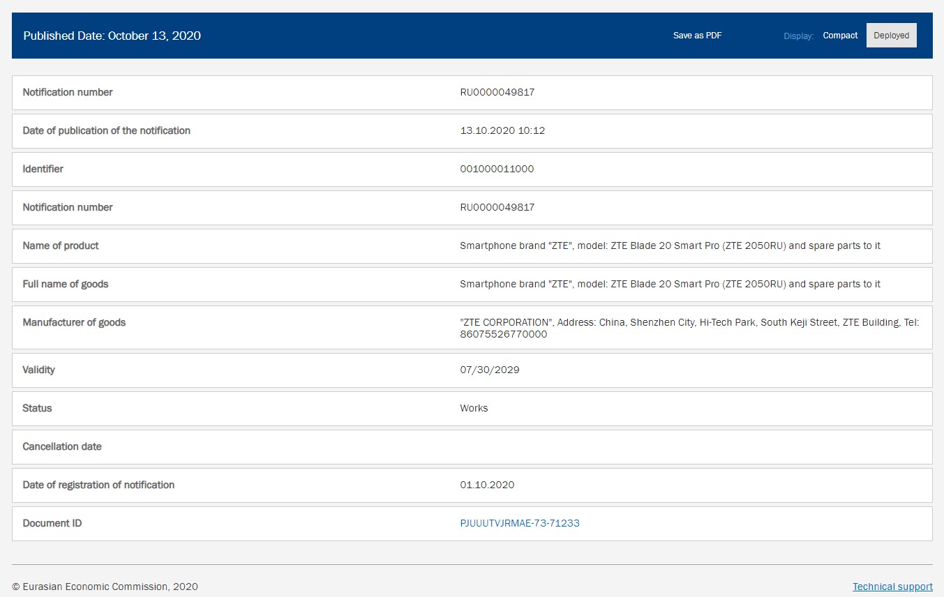 ZTE Blade 20 Smart Pro