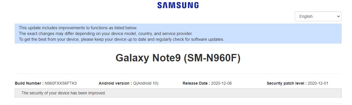 Galaxy Note 9 Android 11