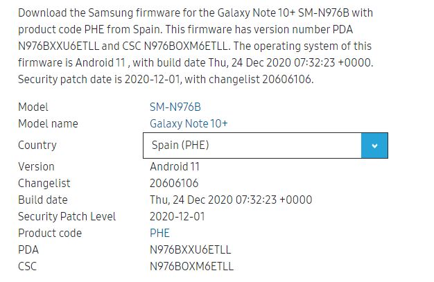 Samsung Galaxy Note 10 Plus Android 11