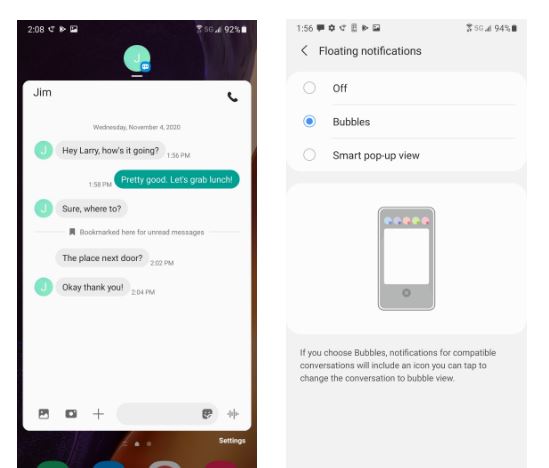 Samsung One Ui 3 bubbles