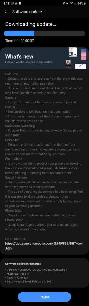 Galaxy Note20 5G One UI 3.1