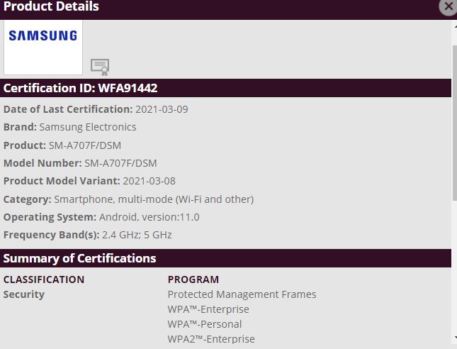 Samsung A70s Android 11