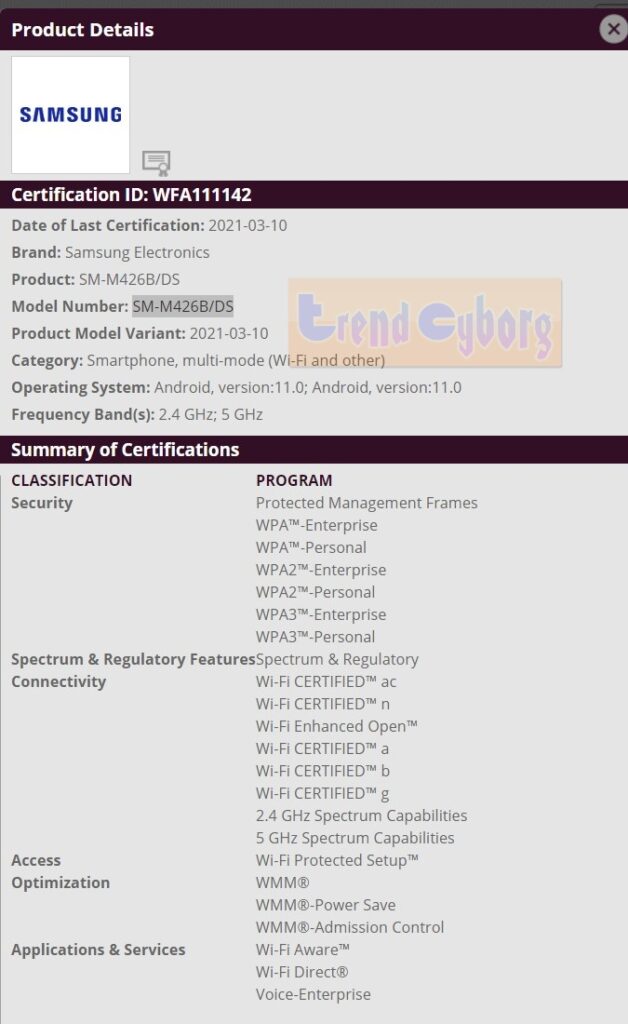 Samsung Galaxy M42 Android 11