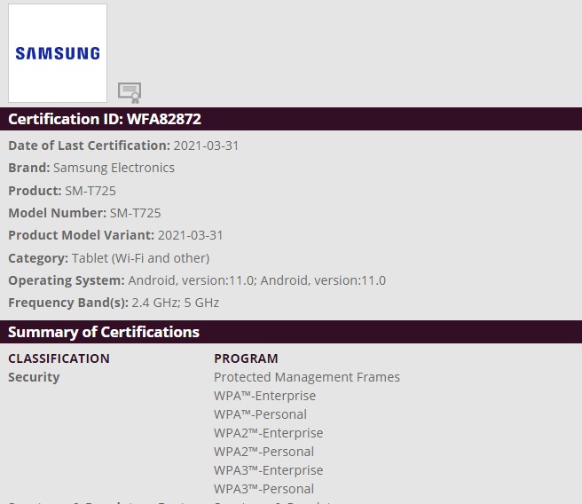 Samsung Galaxy Tab S5e Android 11