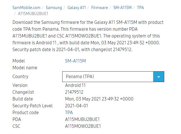 Samsung A11 Android 11 update