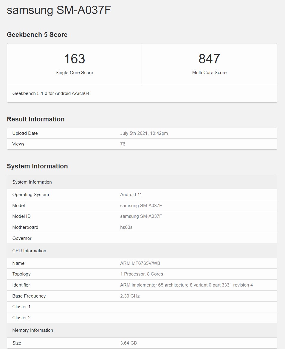Samsung A03s Android 11