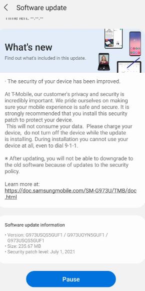 T-mobile Galaxy S10 5g update