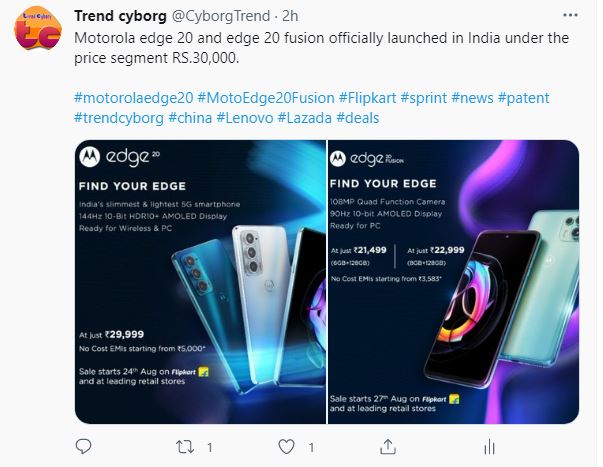 Motorola edge 20 price